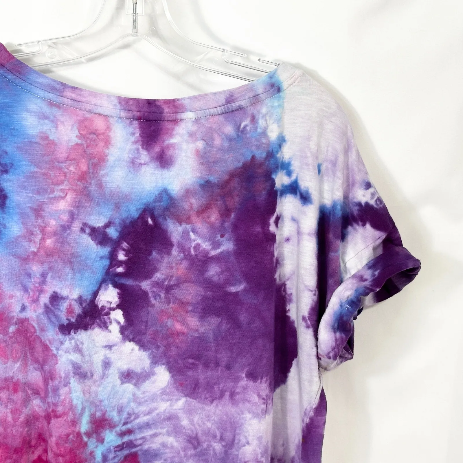 Maurices XL Top Handmade Tie Dye Purple Pink‎ Blue Short Sleeve Boho Hippie 1041 - Image 8