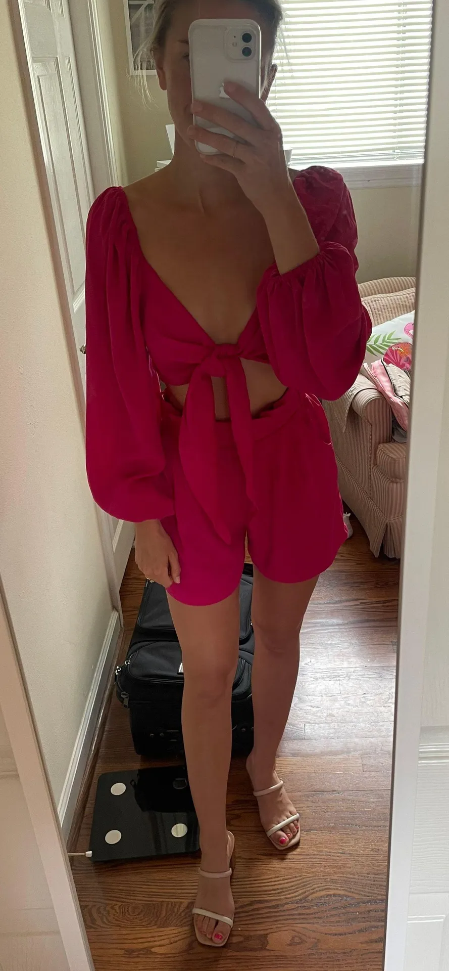 Two Piece Crop Top Shorts Set Pink - Image 4