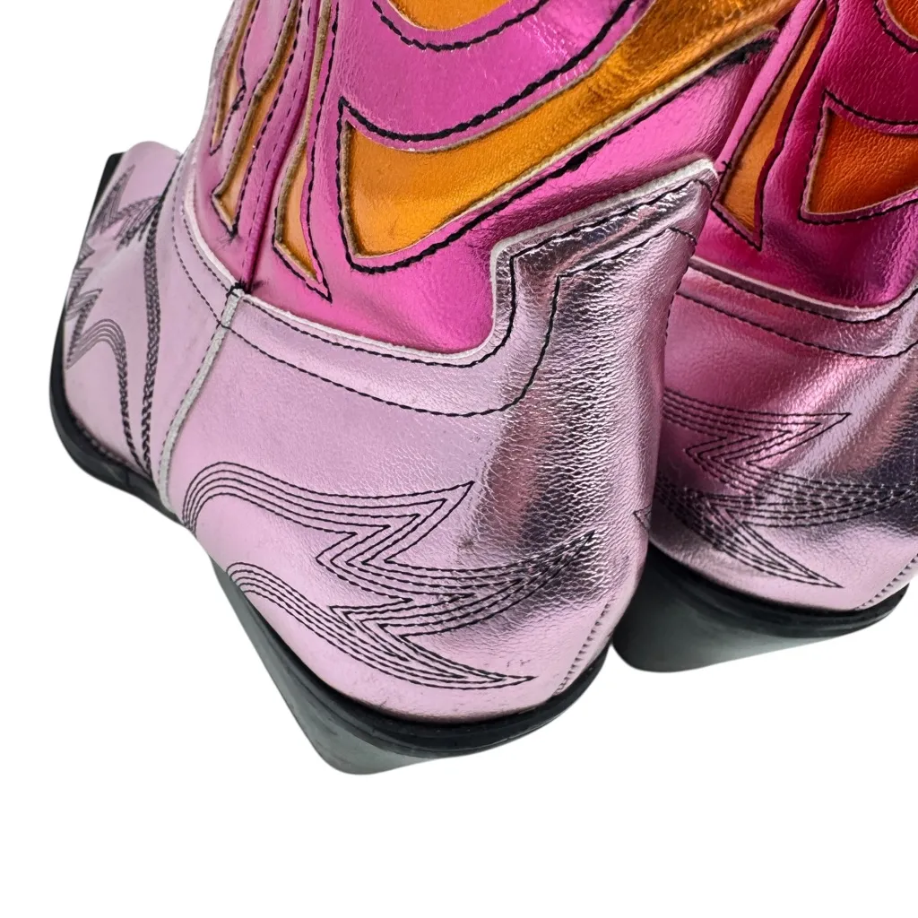 ASOS DESIGN Cupid Pink Metallic Contrast Western Knee Heeled Boot Size 8 - Image 12