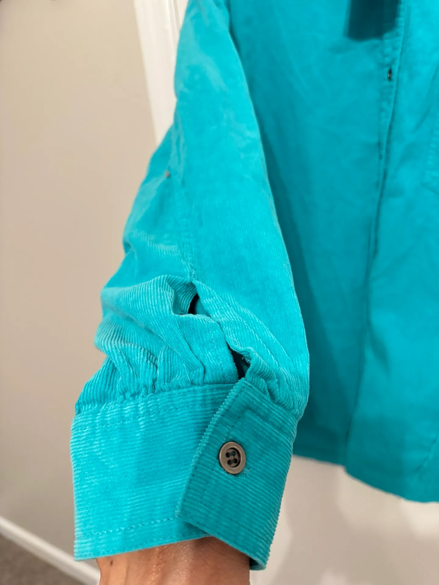 Smiley Face Patch Corduroy Shacket in Jade Size Small - Image 6