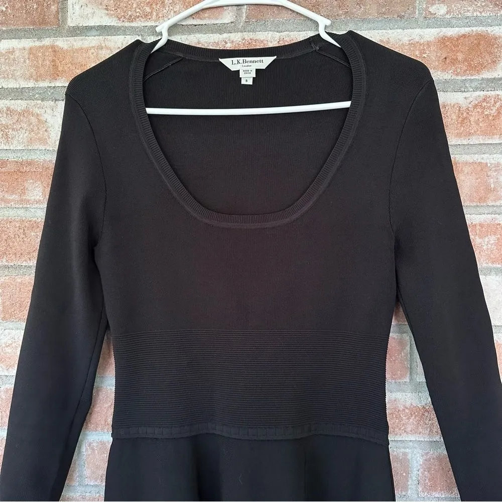 L. K. Bennett Denicia Fit Flare Knee Length Dress Womens Small Long Sleeve Black - Image 4