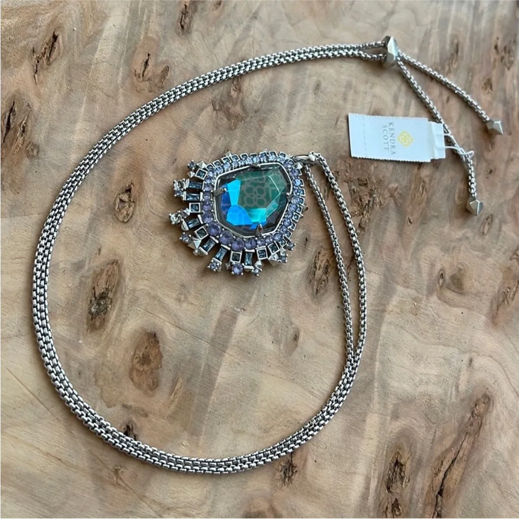 Kendra Scott Daenerys Long Pendant Necklace Rhod Gray Dichroic Glass - Image 5