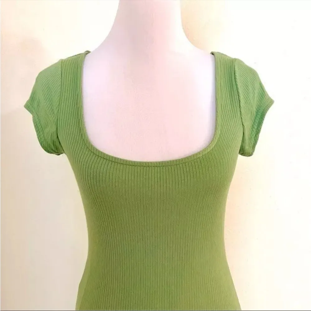 Abercrombie & Fitch Green Ribbed Cap Sleeve Knee Length Dress Size S NWT - Image 9