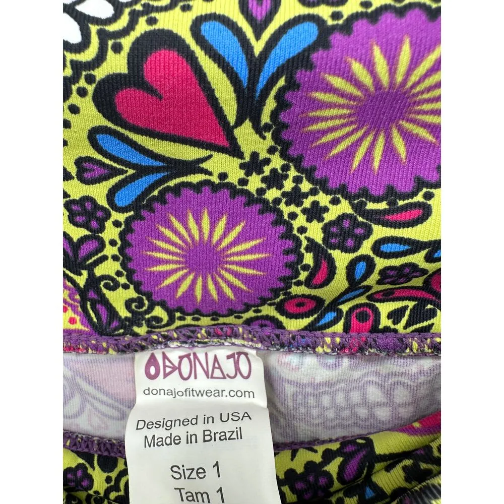 Dona Jo Fitwear Leggings Women Sz 1 Skull Bring Colorful Mardi Gras Compression - Image 7