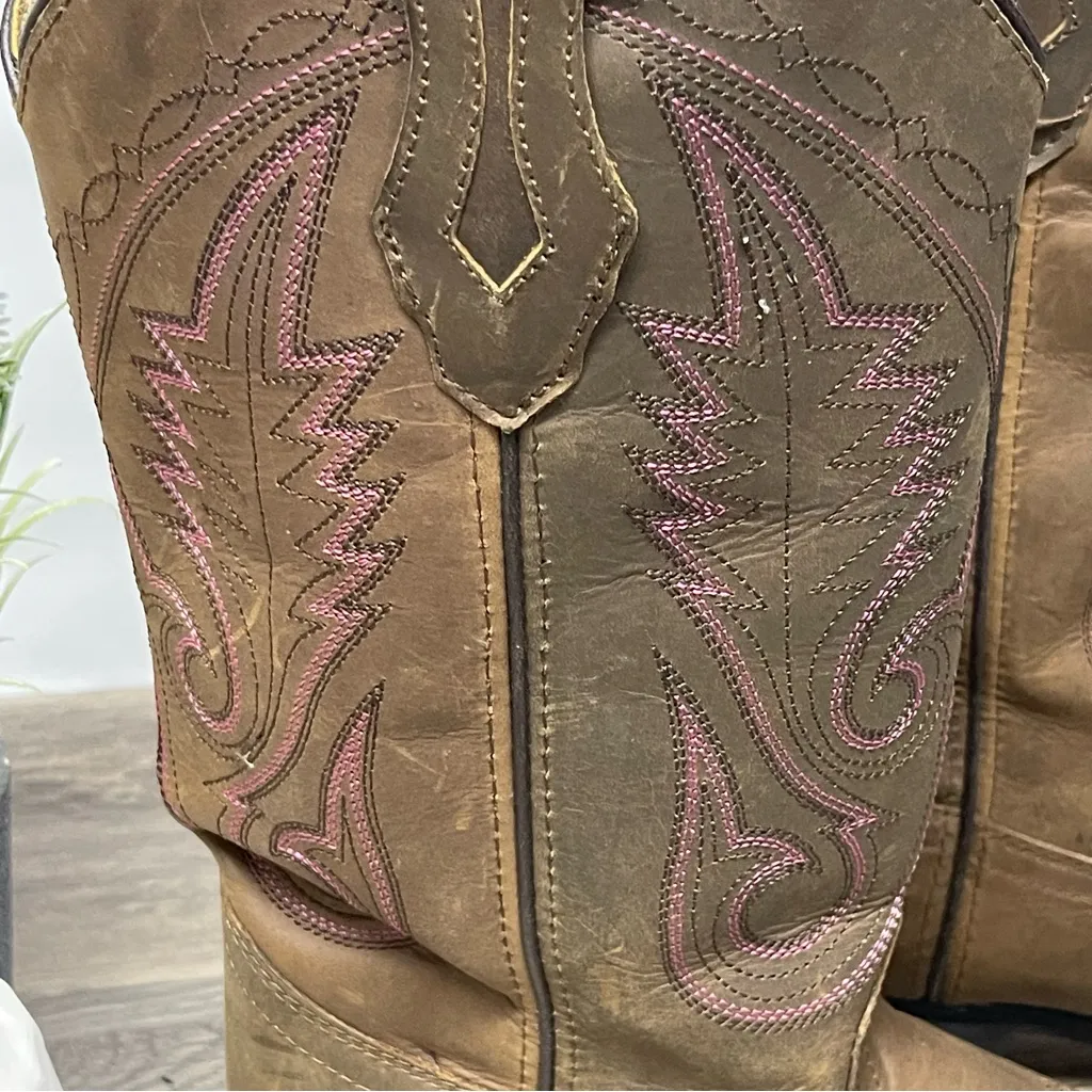 Smoky Mountain Women’s Brown Leather Cowboy Boots 8.5D Pink Stitching Western Size 8.5 - Image 2