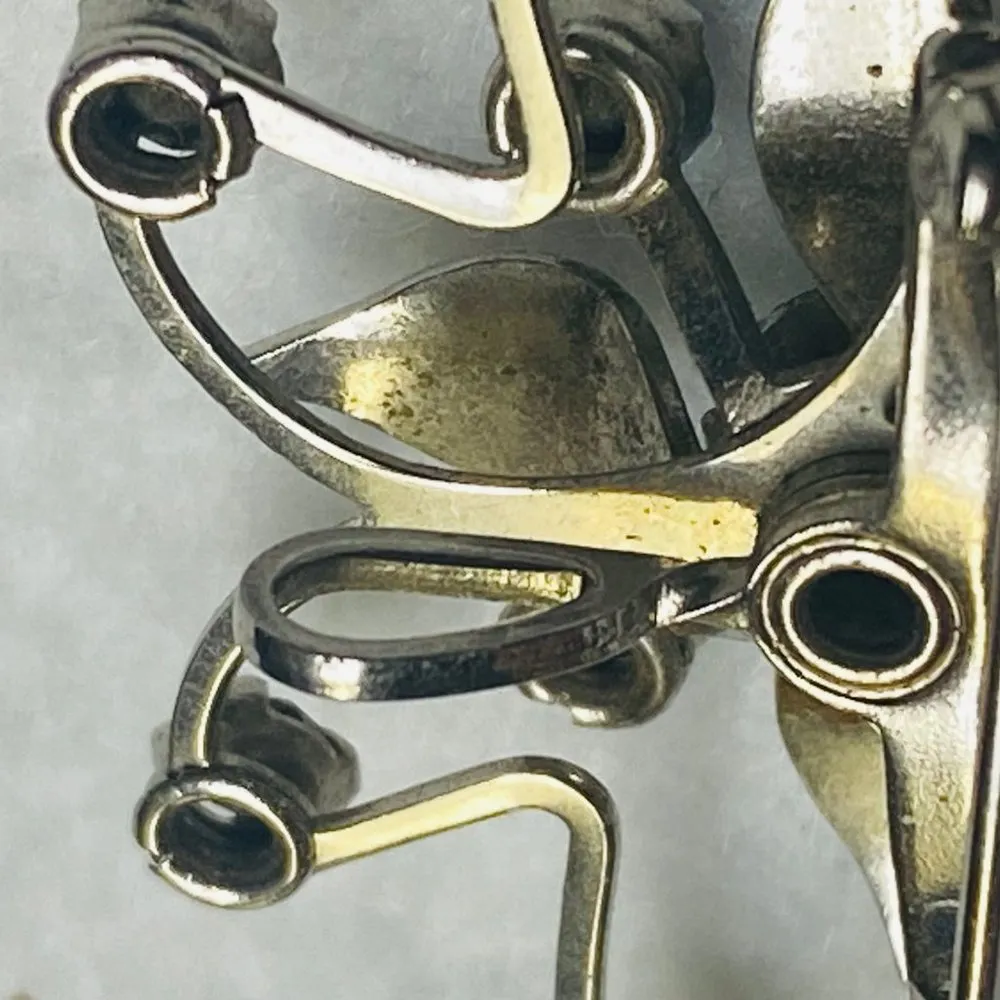 Silver Tone Flower Pin Brooch Pendant Filagree Rivet Construction Rhinestones - Image 15