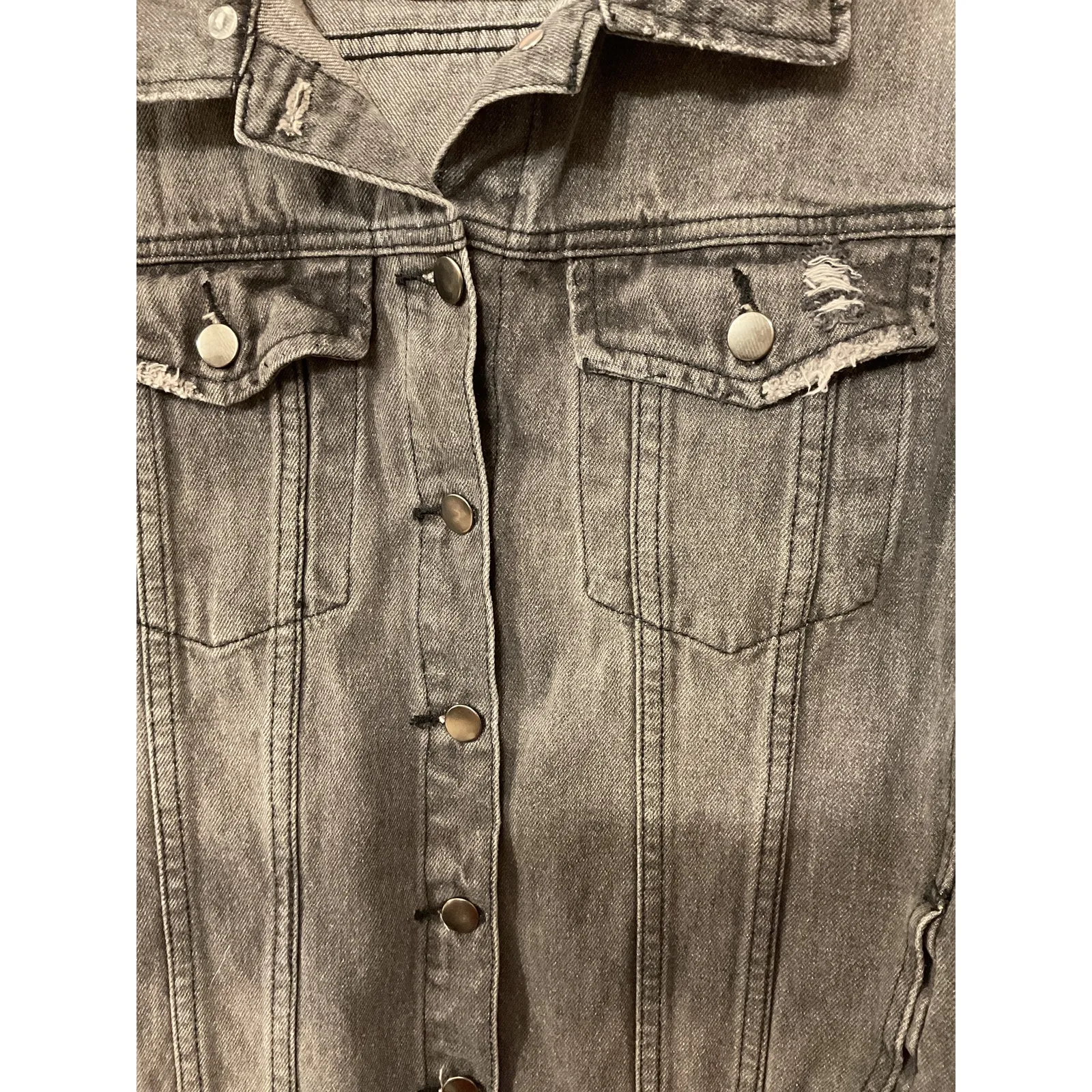 BuddyLove Hazel Dark Gray Distressed Denim Trucker Jacket, M - Image 3