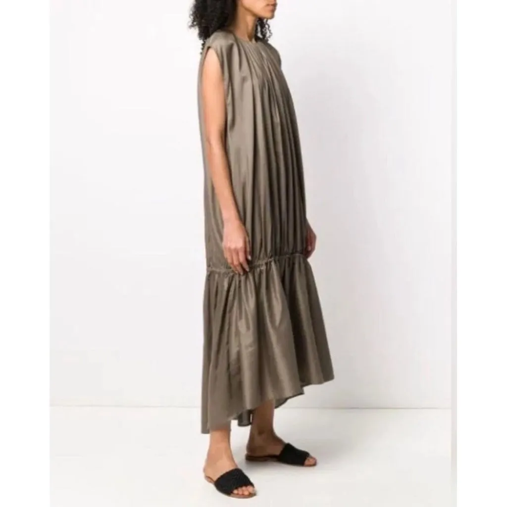 $490 Toteme L XL Pretoria Maxi Dress Green Drop Waist Lagenlook Party Wedding Size L - Image 4