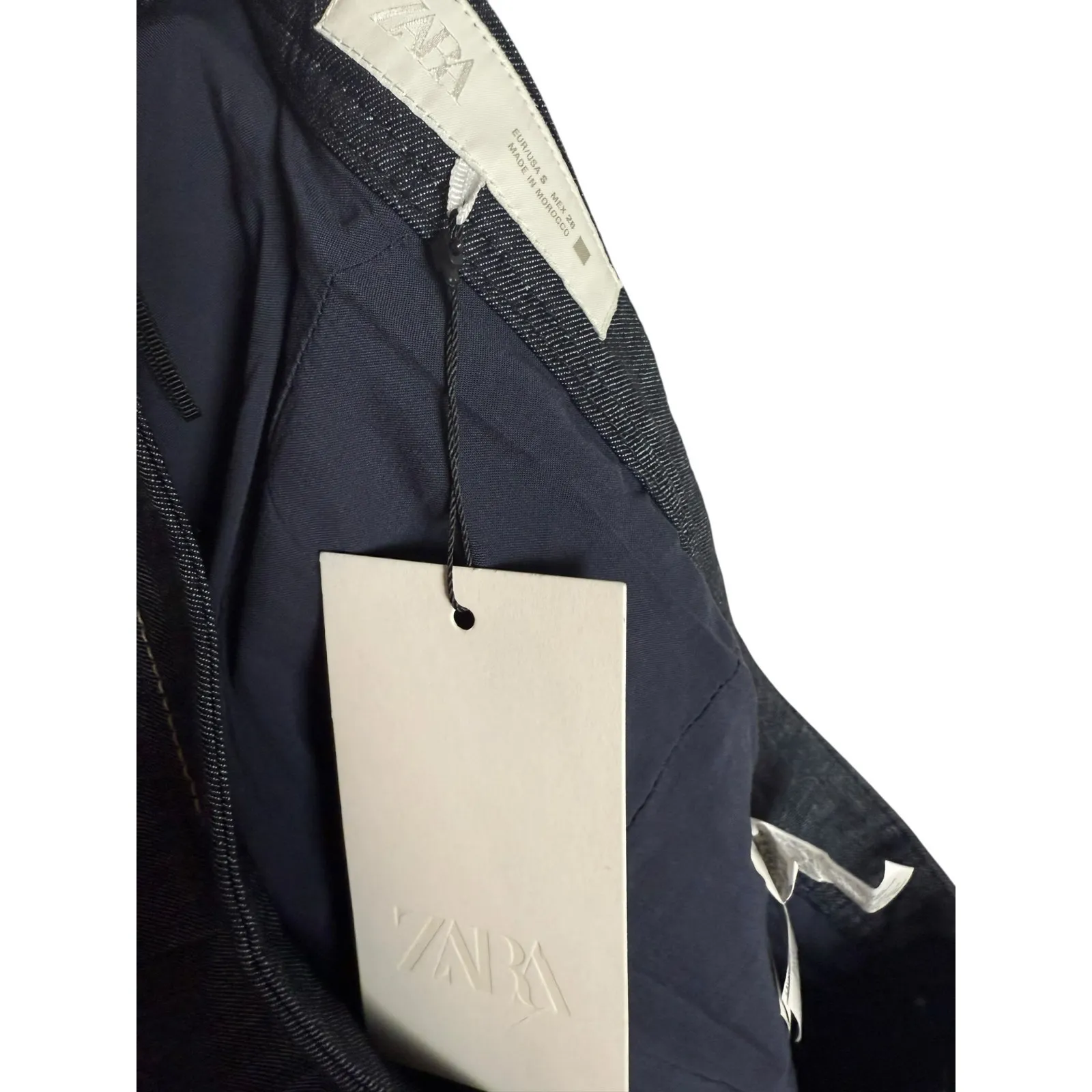 Zara Dark Chambray Denim 2 Piece Pleated Mini Skirt Jacket Co-Ord Set S - Image 8