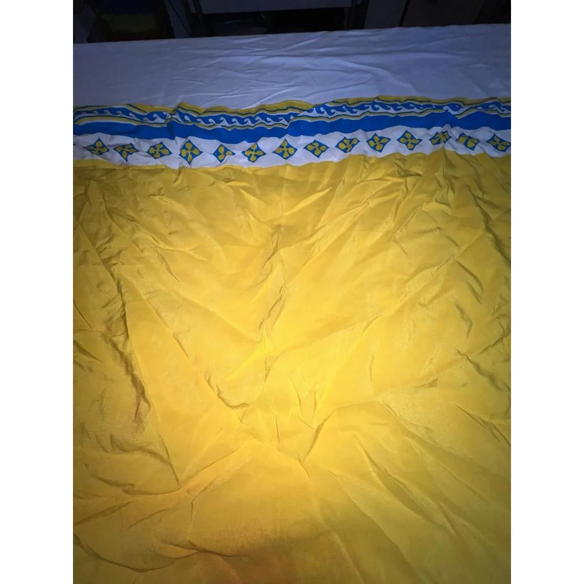 Vintage Silky Scarf Yellow Blue Geometric Square 31" Mod MCM Wear - Image 14