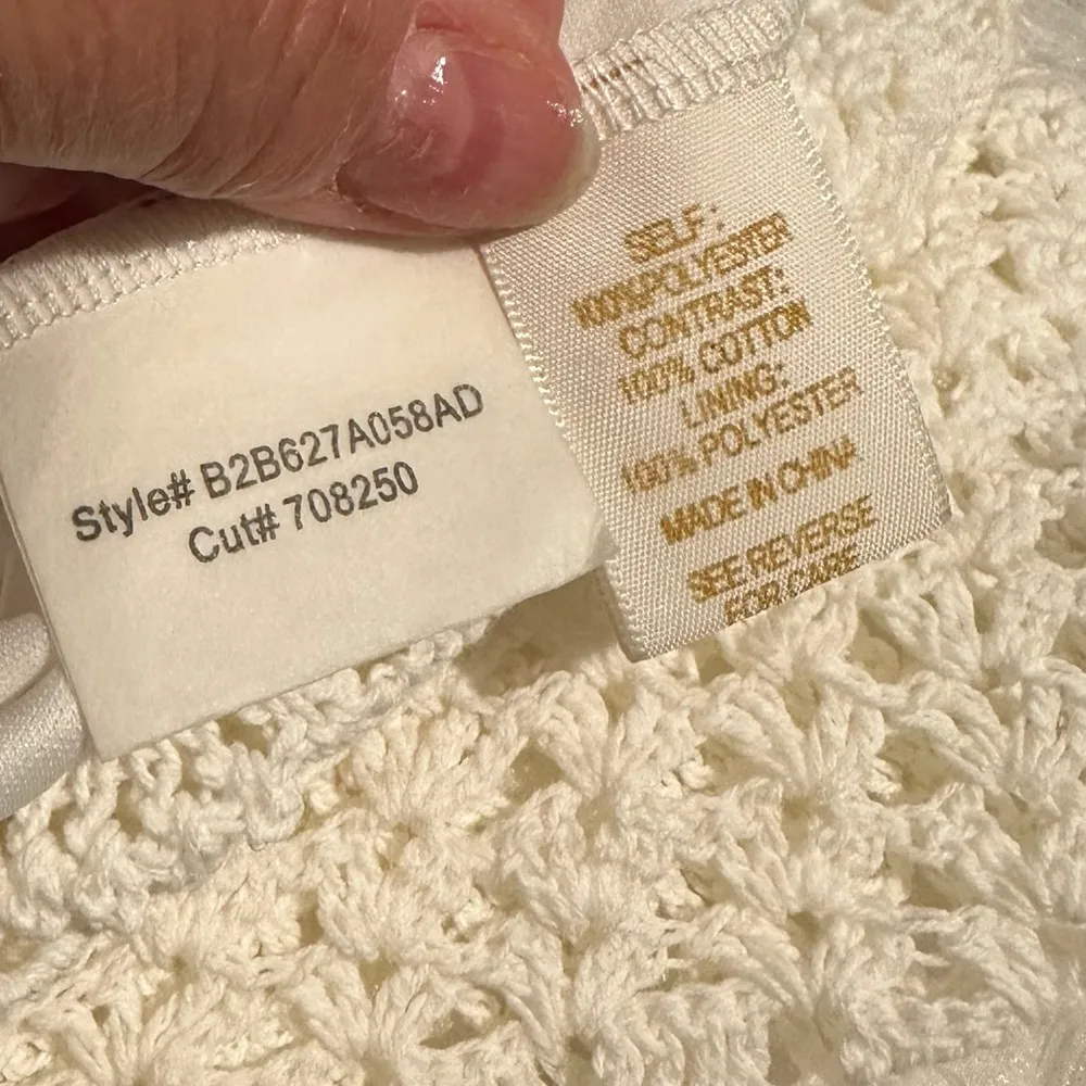 ADIVA Crochet Ivory Cream Shimmery Sheer Round Neck Boho Top Butterfly Sleeves L Size L - Image 6