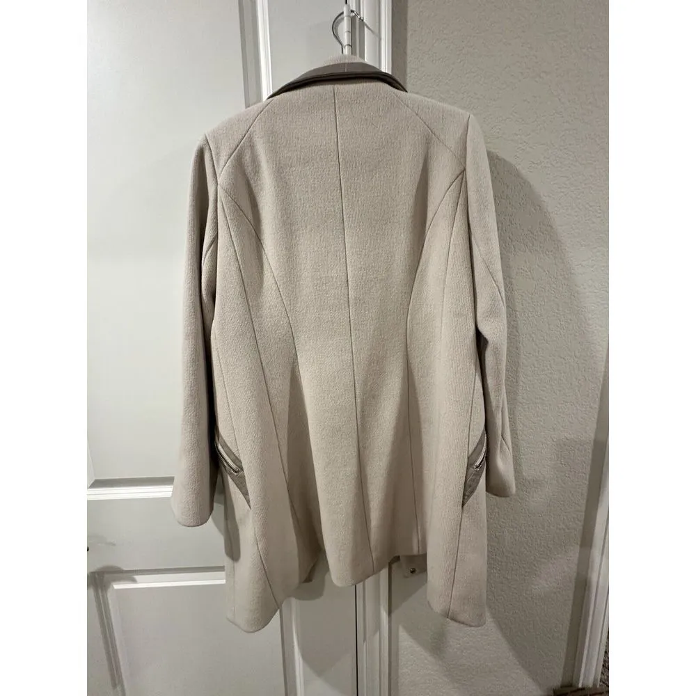 Calvin Klein Cream Ivory Wool Overcoat  Long 33' Trim Size 10 - Image 6