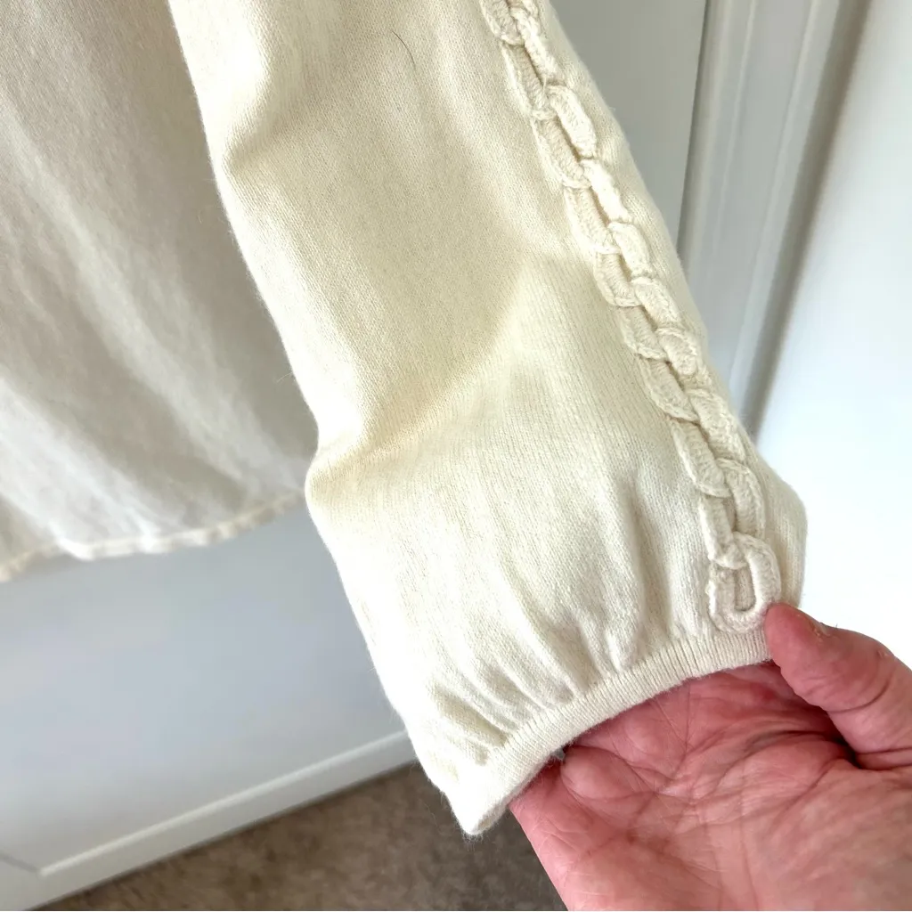 J. Jill Ivory Cotton Angora Blend Crochet Sweater. Size Large. - Image 5