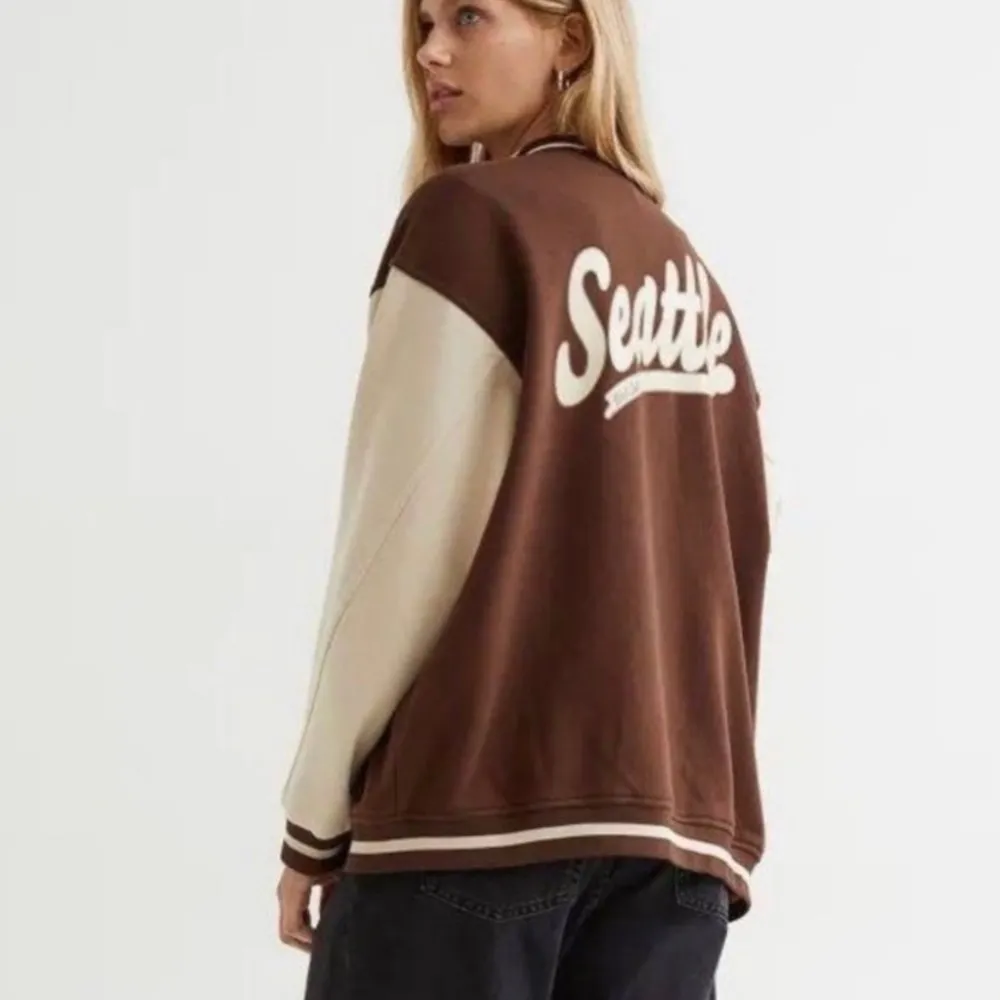 H&M Seattle Brown Color-block Baseball Varsity Jacket - Image 2
