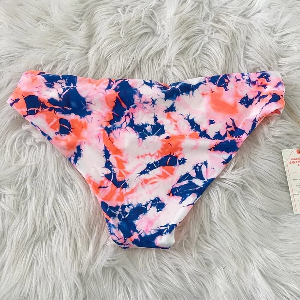 Marble Tie Dye Signature Reversible Bikini Bottoms Swim Blue Peach L new - Image 5