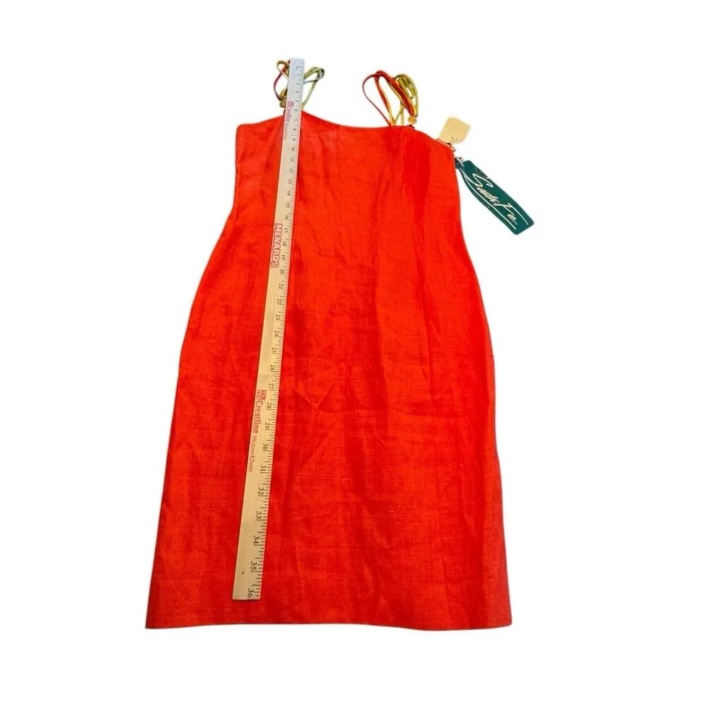 VTG Spaghetti Strap Dress Size 8 Santa Fe Boho 100% Linen NWT Bohemian Party Orange - Image 8