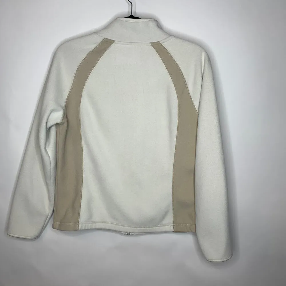 Two Tone Fleece Zip Front Jacket Sz Medium Tan - Image 6