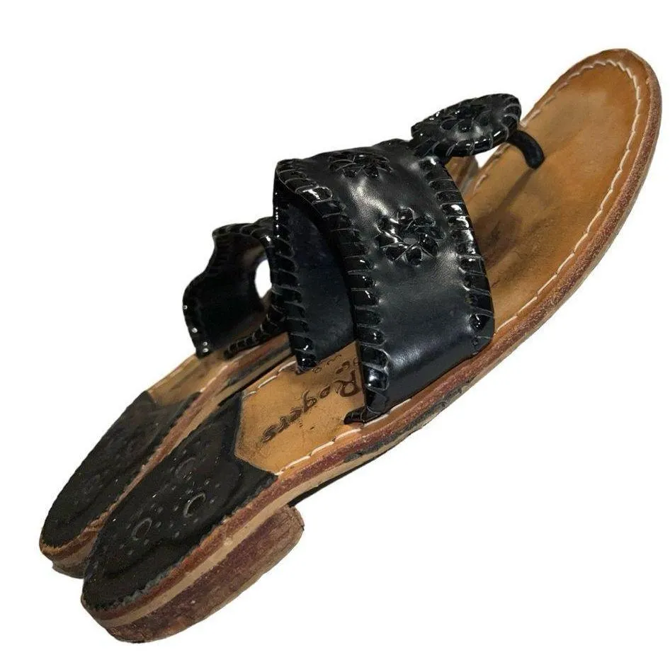 Jack Rogers 1960 Hamptons whipstitched black leather thong sandals! - Image 6