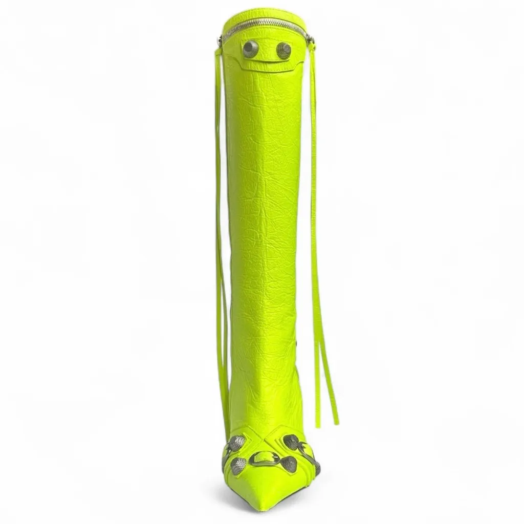 Balenciaga Cagole Leather Knee High Boots Fluorescent Yellow 90 mm Heels US 6 - Image 10
