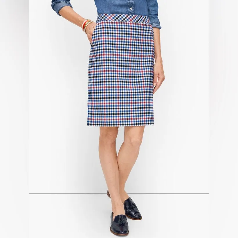 Talbots Gingham Plaid A-Line Skirt size 10 NEW Red Navy Blue Black White - Image 2