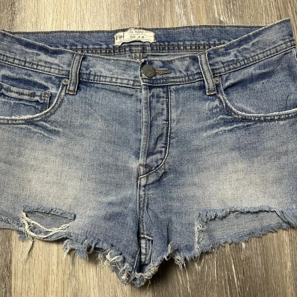 Free People Distressed Jean Shorts Button Fly - Image 3