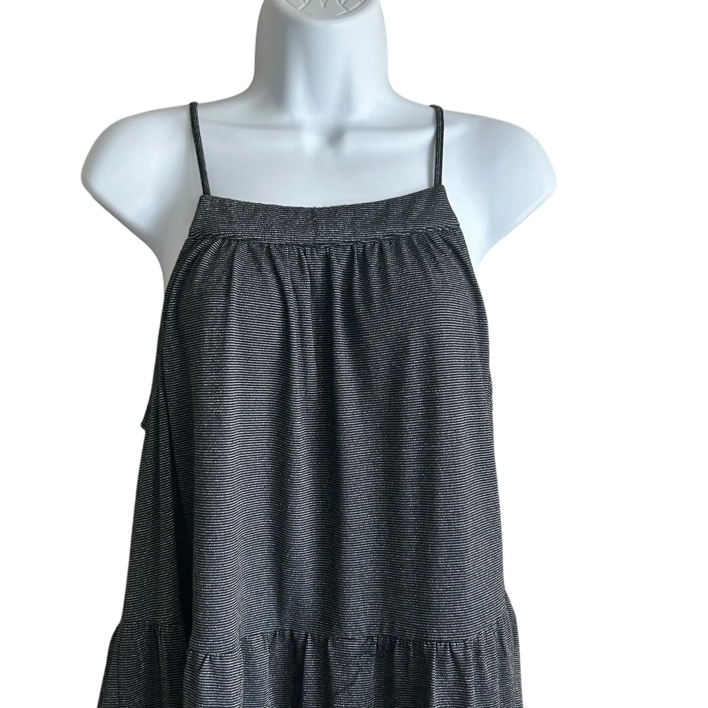 Y2K GiGiO Women‎ Tunic Top M Black Silver Metallic Tiered Tank Festival Rave Size M - Image 8
