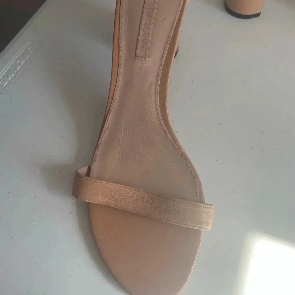 Stuart Weitzman Nearly nude Sandal Block Heel Strappy Heels Like New‎ Size 12 - Image 6