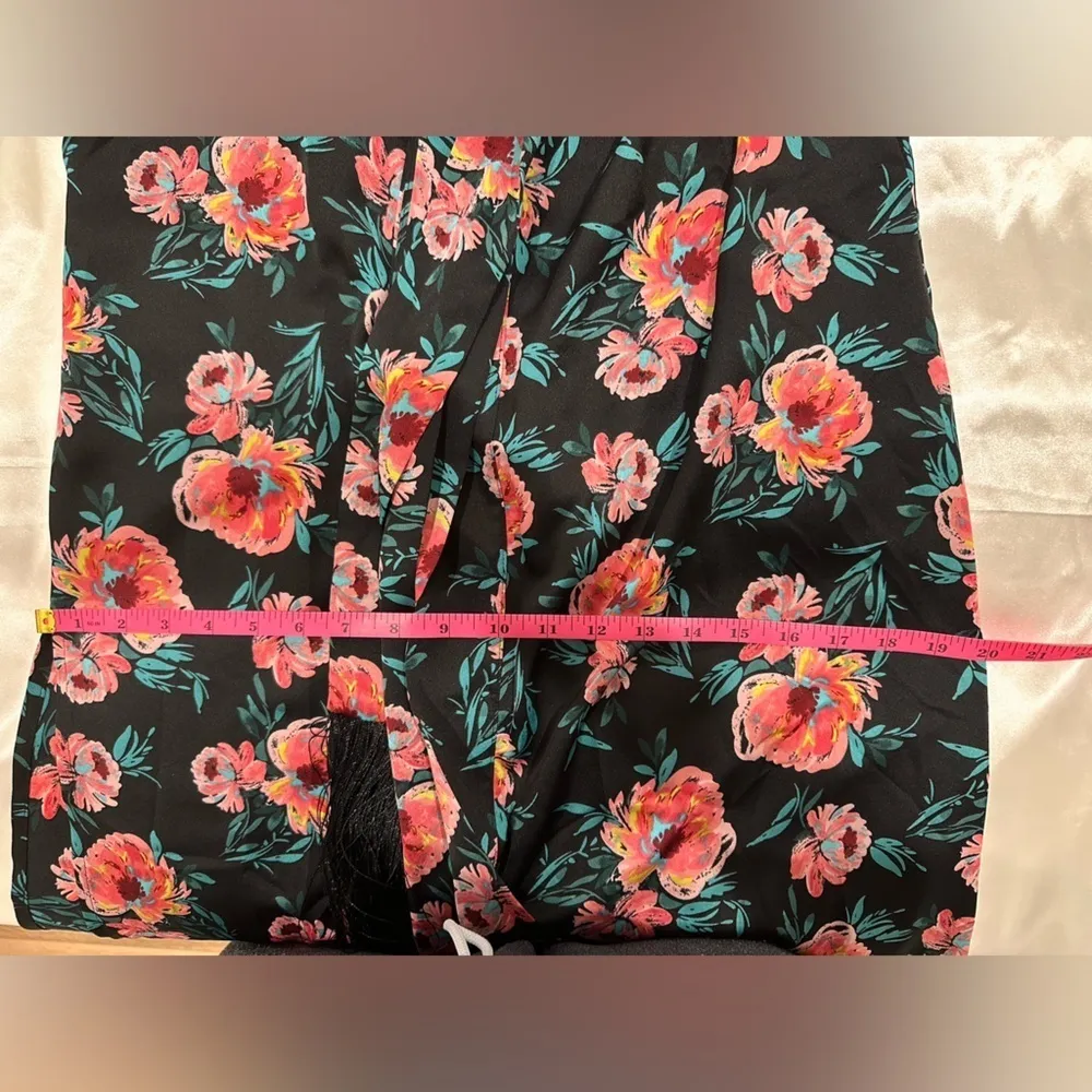 NWT Misa Los Angeles Robe Size XS Black Satin Floral Caftan Duster Fringe Boho - Image 15