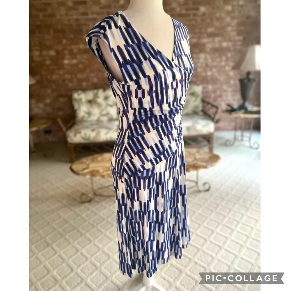 Nic+Zoe Dress Purple Geo Knit Ruched S Knee Length Sleeveless Stretch Garden - Image 15