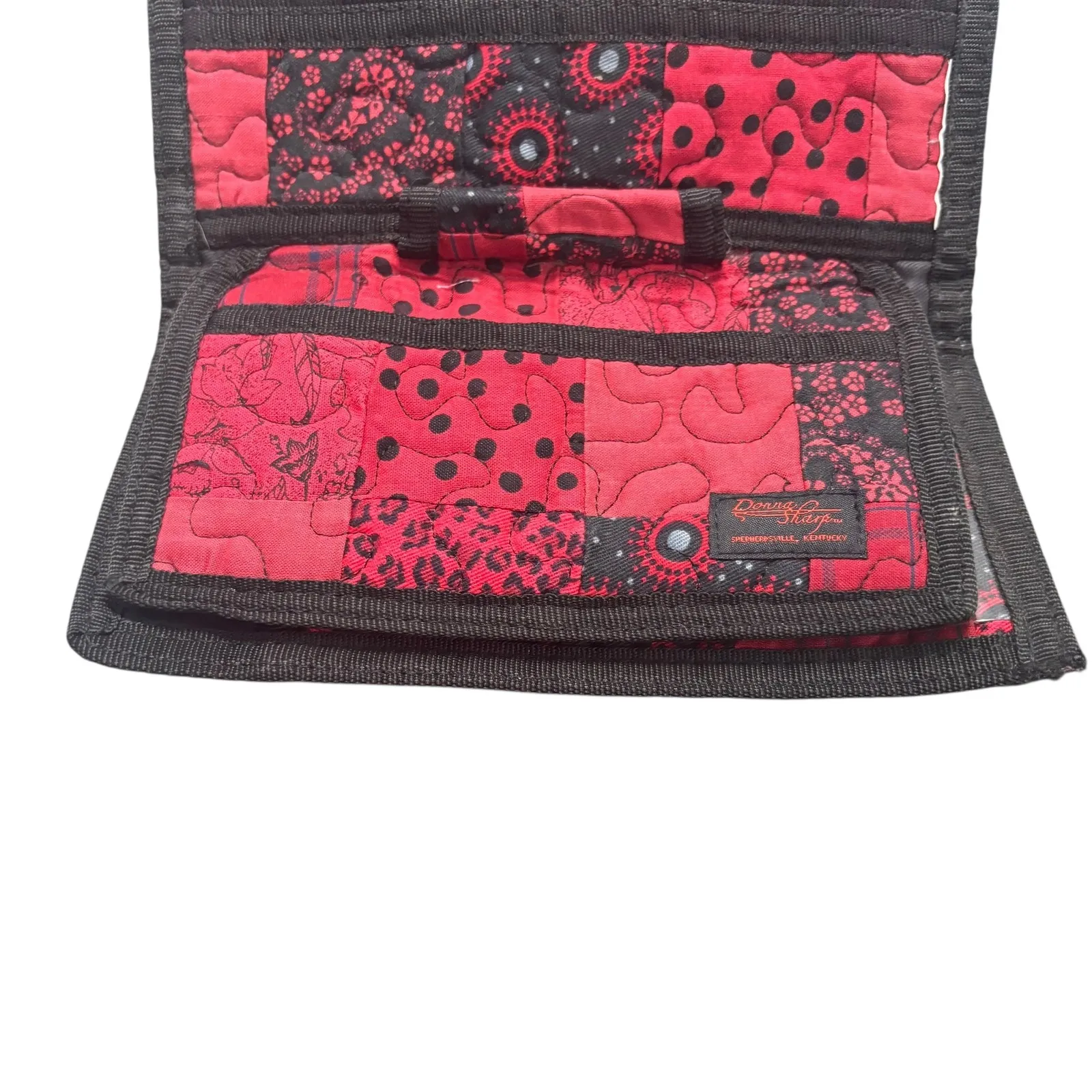 Donna Sharp Quilted Patchwork Wallet Red Black Floral Leopard Polka Dot Snap - Image 7
