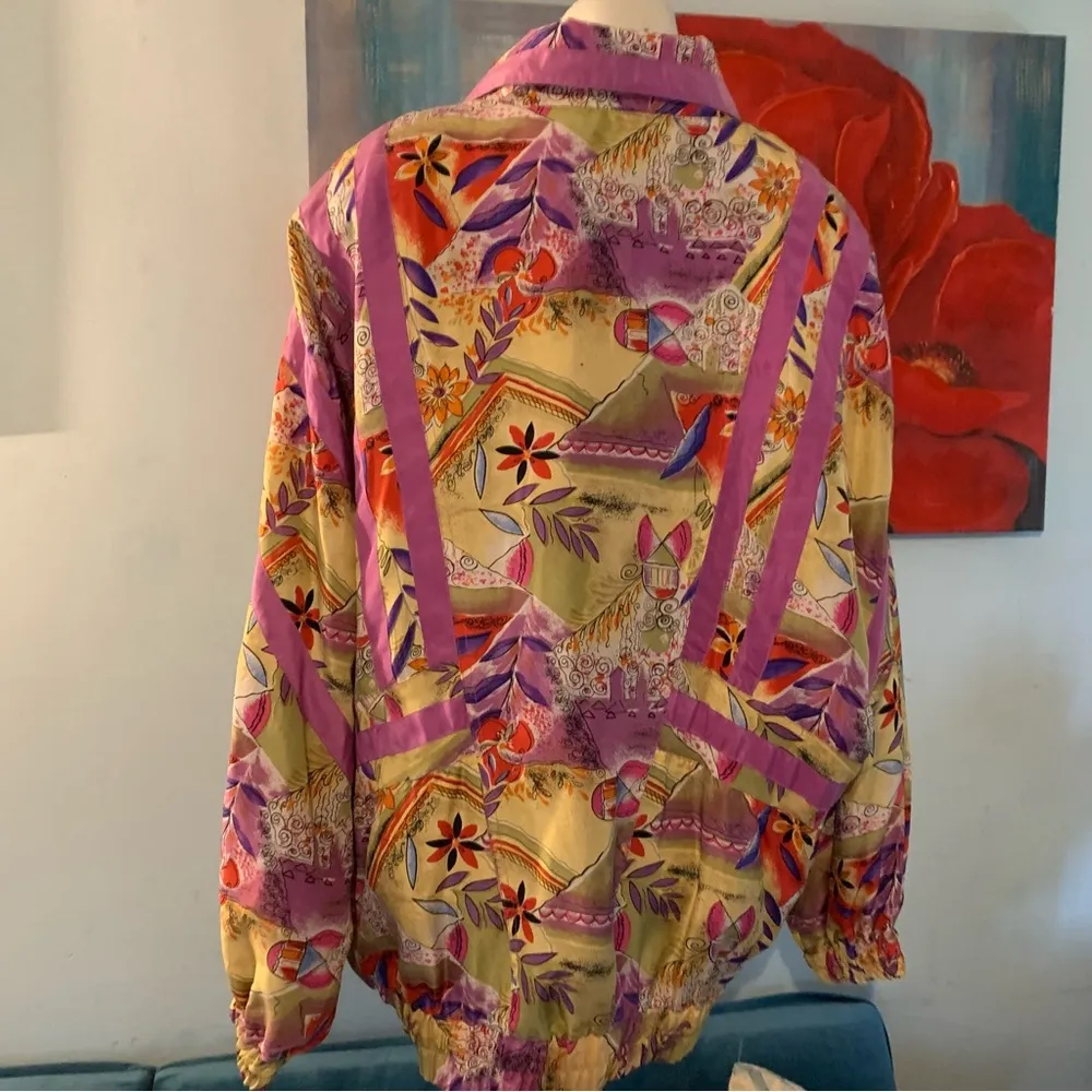 Vintage Donna Toran L Large Abstract 100% Silk Track Jacket New Deadstock NWT - Image 4