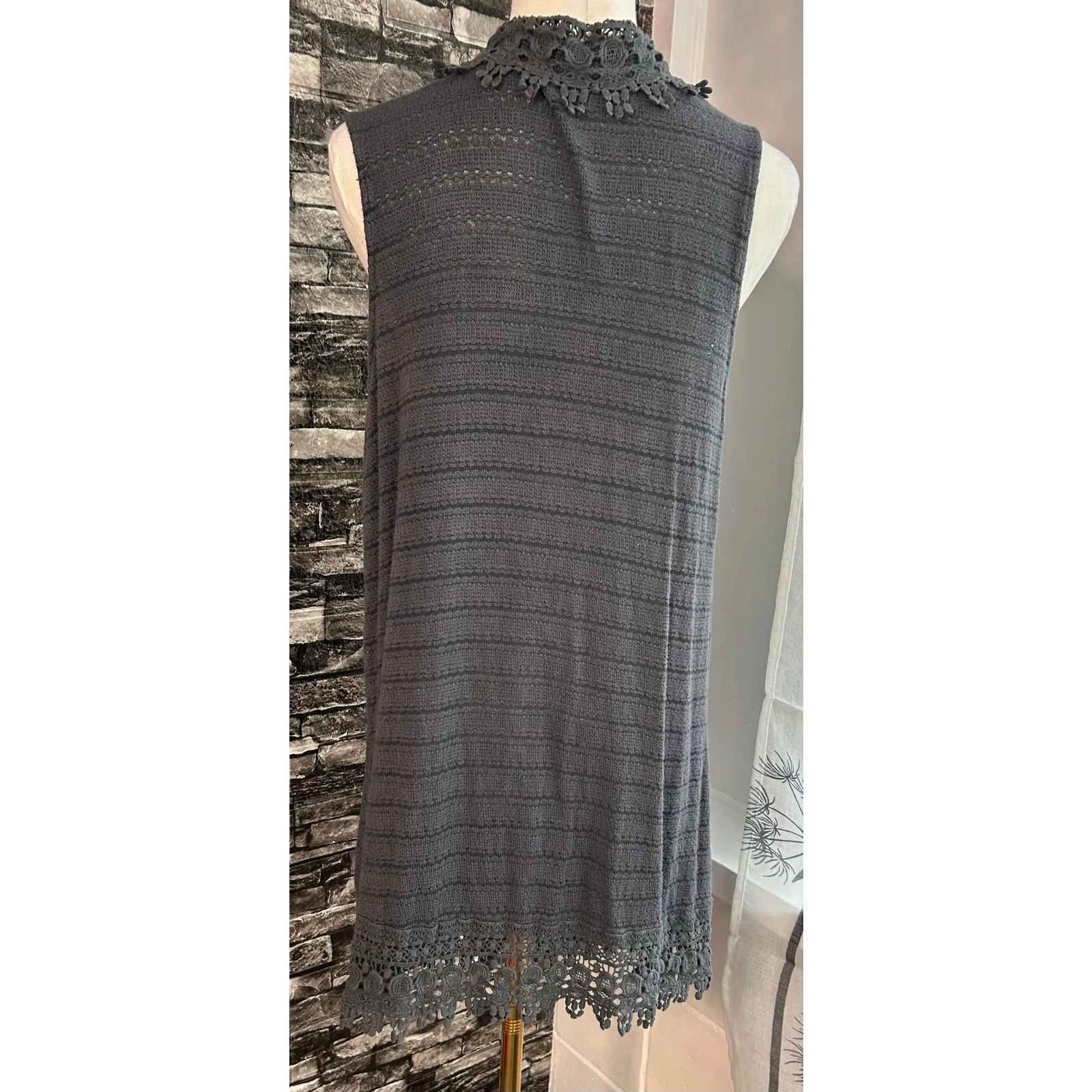 Eyeshadow Crochet Vest Med Asymmetrical Hem Army Green Boho Punk Retro Cottage - Image 6