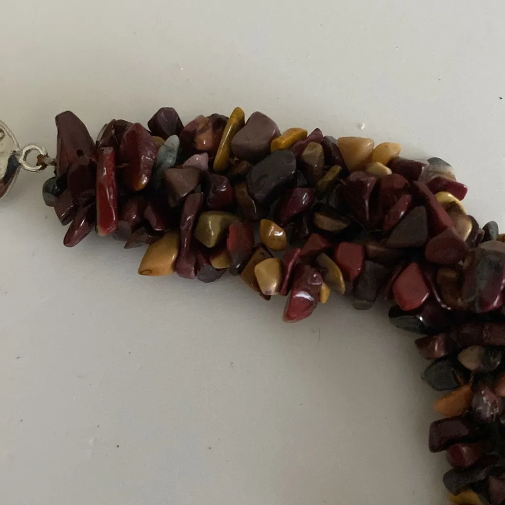 Multicolor natural stone Agate Jasper nugget beaded cluster collar necklace - Image 8