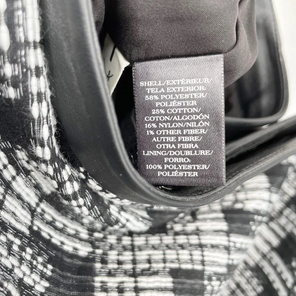 Ann Taylor Metallic Tweed Pencil Skirt Faux Leather Trim Black White Women's 12 - Image 7