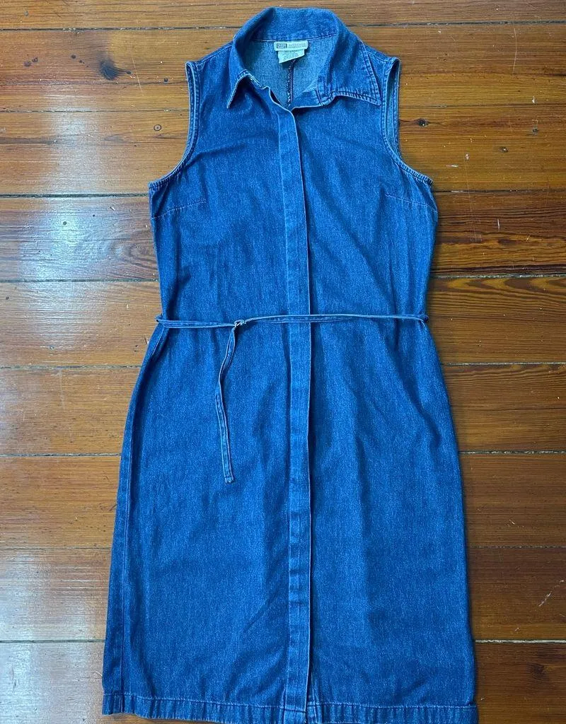 Vintage Faded Glory Sleeveless Denim Shirt Dress Belted Button Front Sz Small 🍄 - Image 7