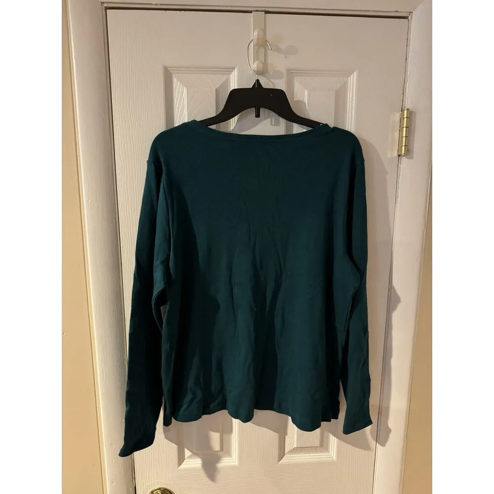 Croft & Barrow Tee Shirt Women's Sz PXL Red Beading Christmas Tree Long Sleeves - Image 7