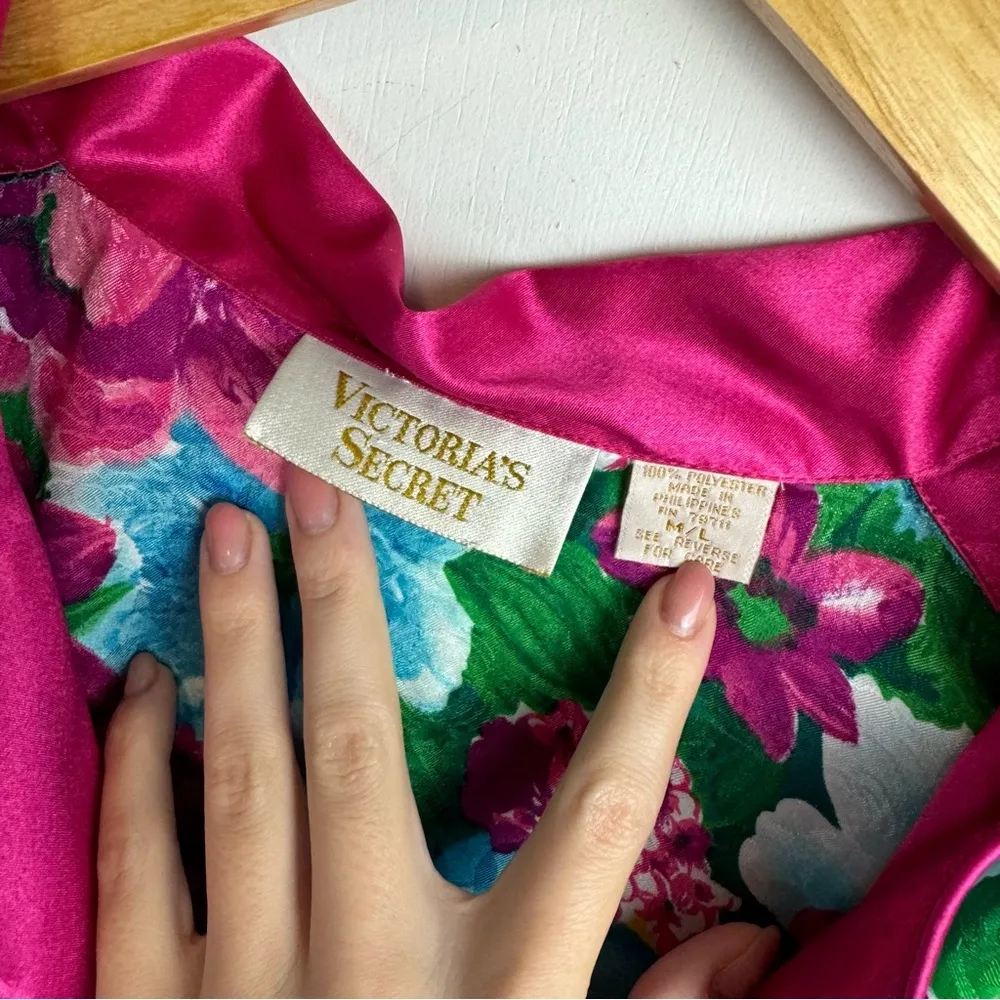Vtg Victoria’s Secret Satin Abstract Floral Button Down Sz M/L Pajama Tunic - Image 5