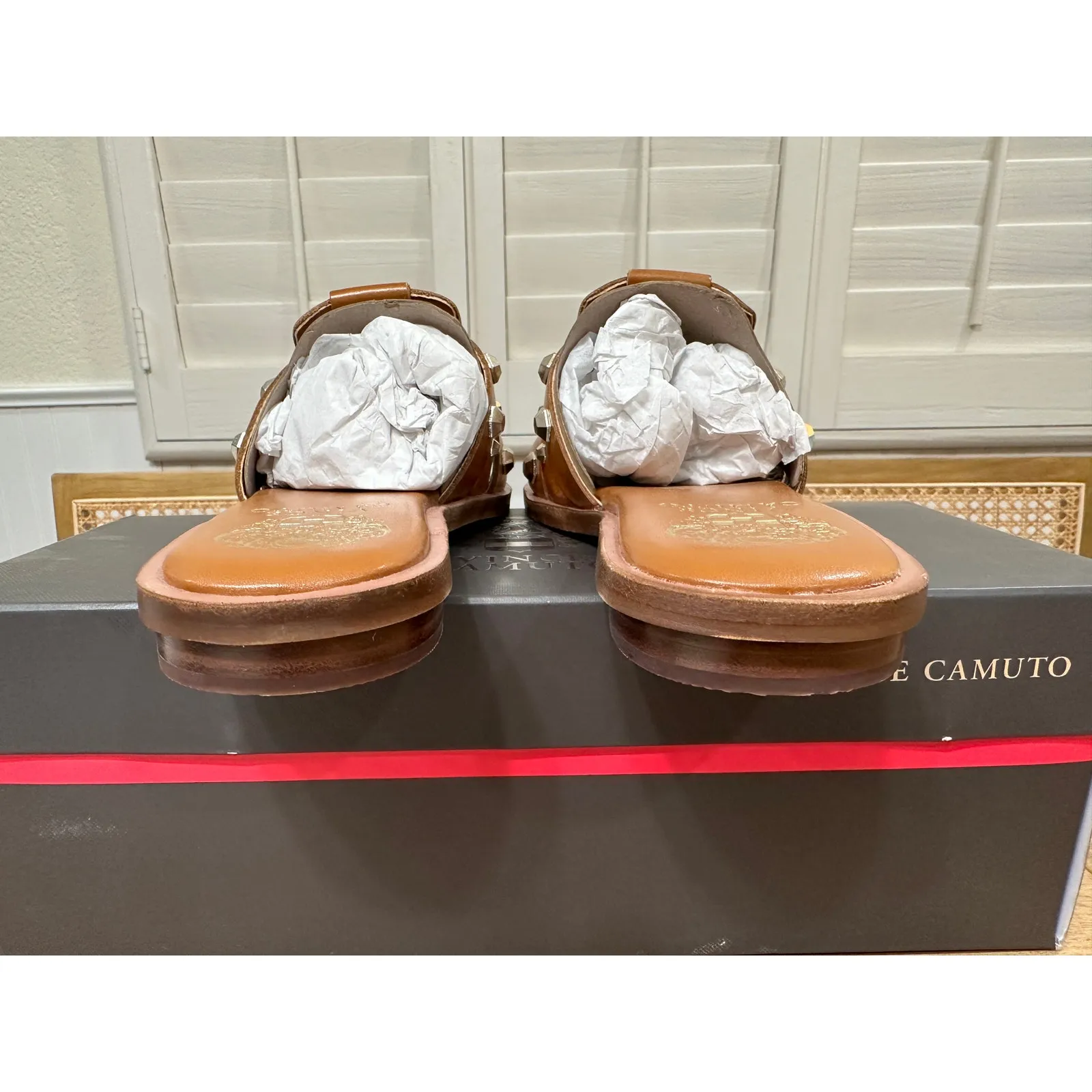 Vince Camuto Neverna Studded Slide Sandal Canyon Leather Sz 6.5 NIB Edgy Details - Image 11