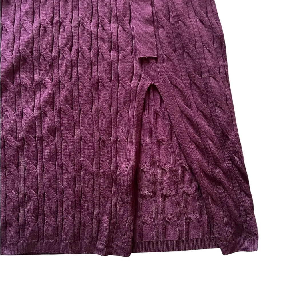 Lucky Brand Plum Cable Knit Belted V-Neck Sweater Dress | Large NWT - Image 4