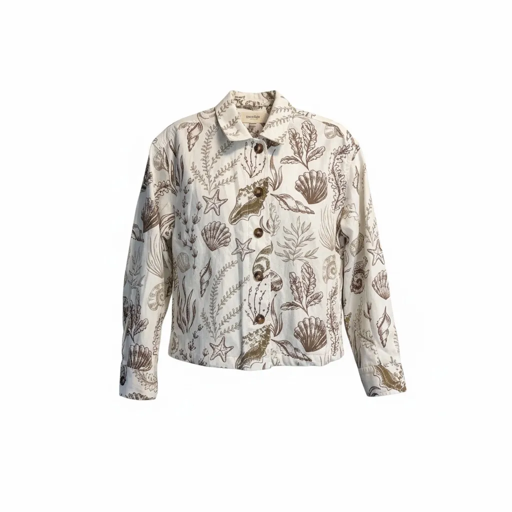 Anthropologie Porridge Seashell Printed Jacket Neutral Motif XS EUC Coastal - Image 7