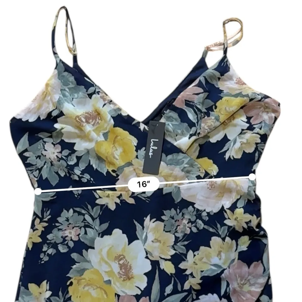 Lulus Flowering Beauty Navy Blue Floral Print Asymmetrical Midi Dress XL NWT - Image 10