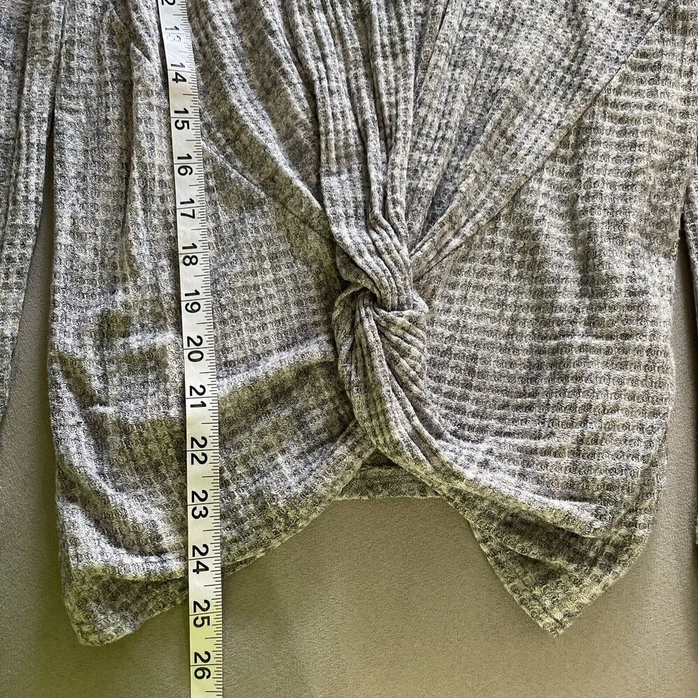 Lazy Sundays Womens S Waffle Knit Top Gray Twist Front Long Sleeve lagenlook - Image 7