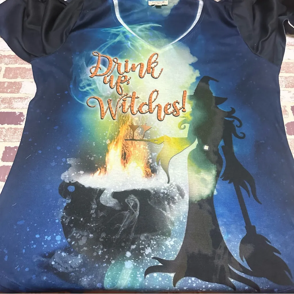 ONE WORLD Halloween Blue Tie-Dye Top L - Image 4