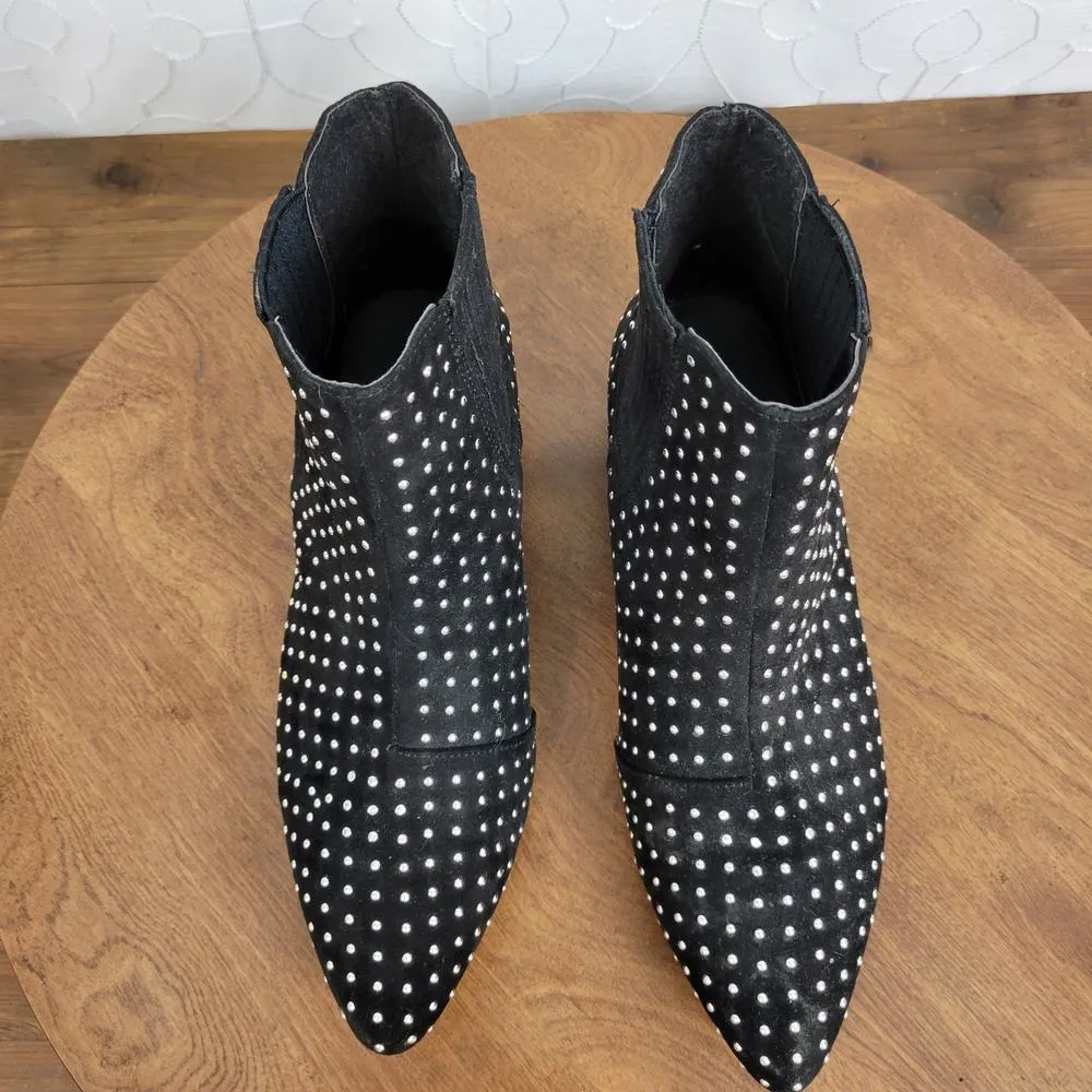 JustFab Jenna Women's Ankle Boots 7 Black Studded Suede Slip On Block Heels - Image 5