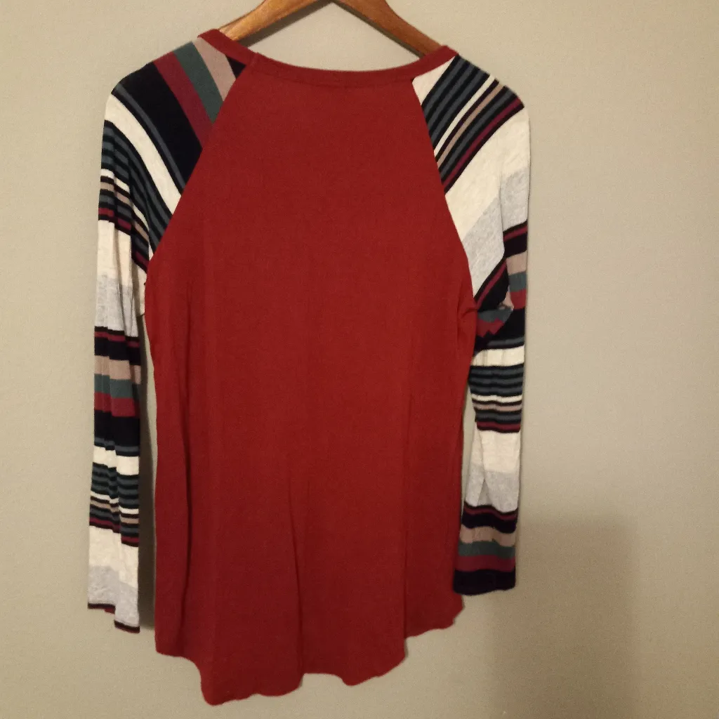 Zutter USA M Leopard Heart Long Striped Sleeve Raglan Long T - Image 2