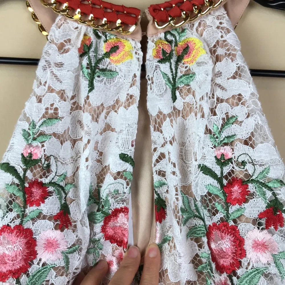 NWT Belle Badgley Mischka Women’s Floral Embroidered Lace Chain Neckline Dress - Image 8