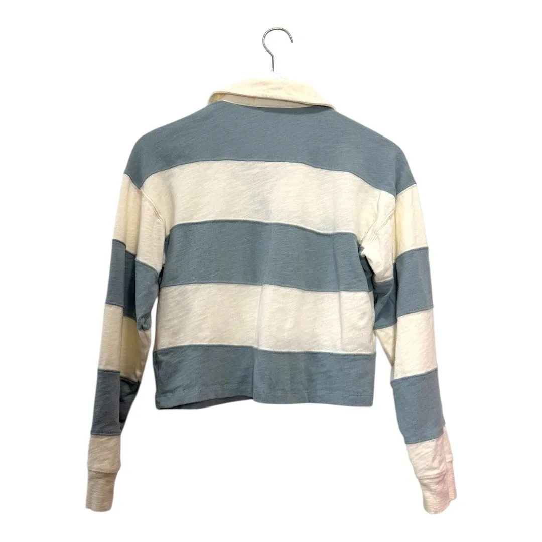 Marine Layer Blue Cream Stripe Cropped Rugby Shirt Long Sleeve Top Size XS - Image 6
