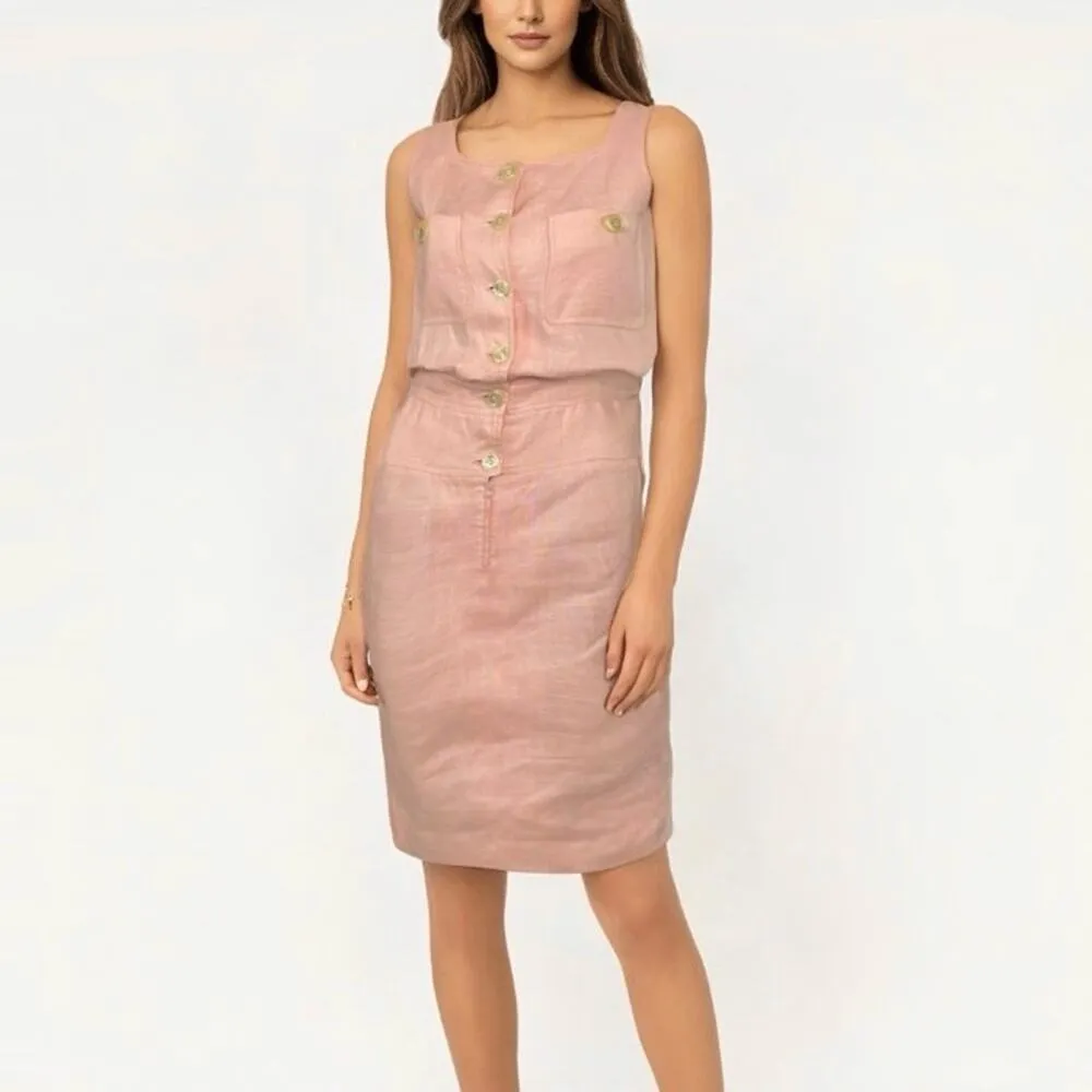 VALENTINO Vintage Linen Pink Sleeveless Blouson Dress Women’s Size 2 - Image 14