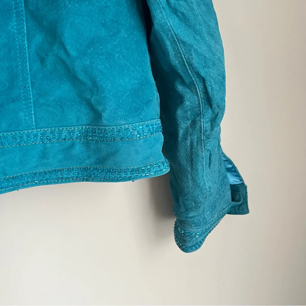 Vintage In Suede Teal Blue 100% Leather Jacket Size Medium - Image 8