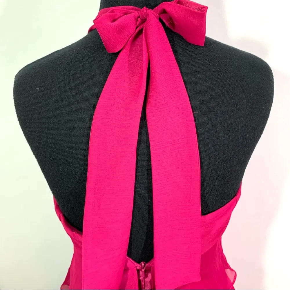 Fuchsia Pink Flowy Tiered Halter Dusk Collection By Sheila Yen Dress Size 4 - Image 13